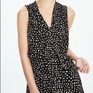 Banana Republic Sleeveless Tie-Neck Dot Dress Blk